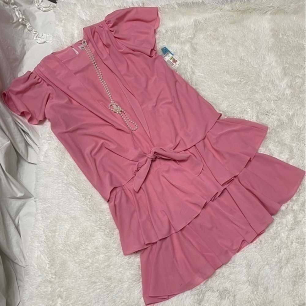 NWT Golden Girls Retro Vintage Pink Ruffled Halloween Costume w/ Faux Pearls, XL